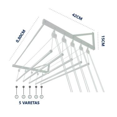 Imagem de Varal individual de parede com 5 varetas em alumínio - Varais Store, B