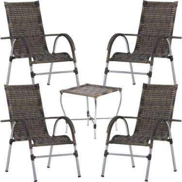 Imagem de Kit 4 Cadeiras Poltrona Para Área Varanda e Mesa de Centro Vênus em Fi