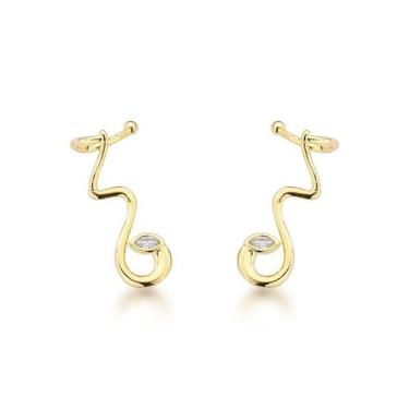 Imagem de Charme Serpente: Brincos Ondulados Banhados a Ouro 18k com Zircônia - 