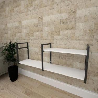Imagem de Aparador industrial aço cor preto prateleiras 30cm cor branca modelo i