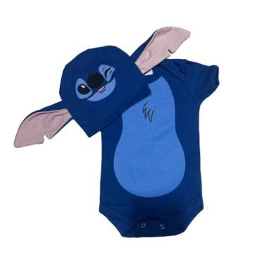 Imagem de Body Bebê Stitch Menino  + Touca -  Mesversário- Temático - RL, Azul c