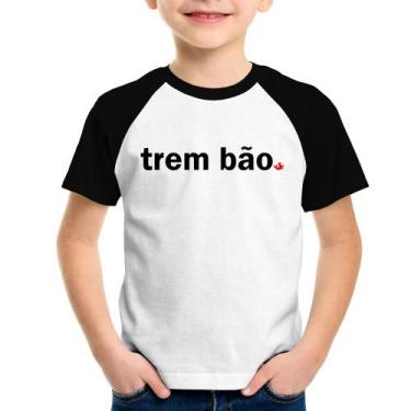 Imagem de Camiseta Raglan Infantil Trem bão - Foca na Moda, Branco, Preto, 2