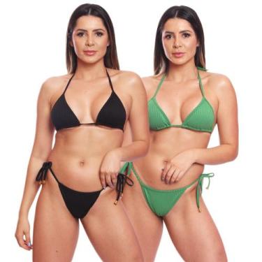 Imagem de Kit 2 Biquinis Cortininha de Amarrar Mulher Moda Praia Marquinha Canel