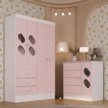 Imagem de Quarto de Bebê com Guarda Roupa 4 Portas 3 Gavetas e Cômoda 4 Gavetas 