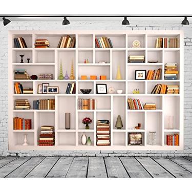 Imagem de BELECO Estante branca de tecido 3 x 2,4 m para fotografia, biblioteca escolar, estante moderna, escritório, casa, escritório, zoom, reunião, videoconferência, formatura, decoração, retrato, fotos,