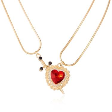 Imagem de Colar punk com pingente de espada de coração de zircónio para casal, colar gótico de coração, adaga em camadas, presente de Dia dos Namorados, extra, Liga de aço, Zircônia cúbica