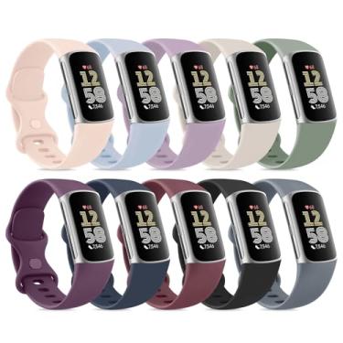 Imagem de Pacote com 10 pulseiras de substituição compatíveis com Fitbit Charge 6/Fitbit Charge 5 para mulheres e homens, pulseiras de substituição de silicone macio à prova d'água compatíveis com Fitbit Charge
