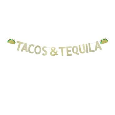 Imagem de SUBOOCA Faixa de tacos e tequila, placa de papel com glitter dourado para festa temática mexicana, terça-feira de taco/taco/taco/festa/festa de aniversário suprimentos de decoração