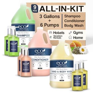 Imagem de Conjunto de galão e dispensador Eco Botanics | 1 Shoppe All-In-Kit | Shampoo Condicionador de Gel Gel | Garrafas recarregáveis com bomba combinando de 290 ml