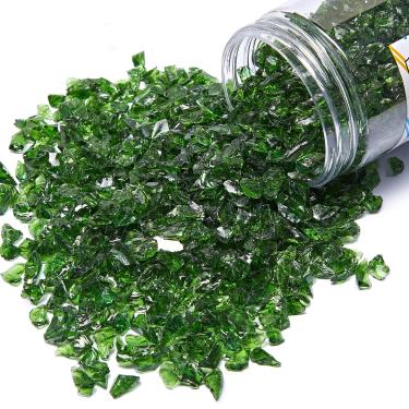 Imagem de TWINKLING Brilho de vidro triturado de alto brilho, vidro quebrado, vidro de fogo, lascas de pedras preciosas de vidro para fogueira, arte de resina DIY, artesanato epóxi, pintura de geodo, decoração de jardim de aquário, 6-9 mm (370 g/13 oz.) (verde escuro)