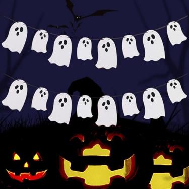 Imagem de 3 peças, tema de Halloween, bandeira, expressões com design de banner de fantasmas fofos, faixa de festa, guirlanda de bola de feltro, para Halloween, casas assombradas, decorações de portas para casa