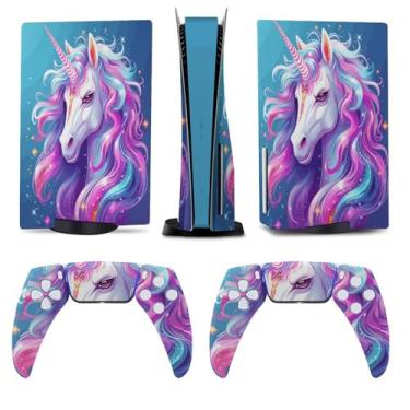 Imagem de Buyidec Unicórnio Roxo para PS5 Skin Console e Controlador Acessórios Capas Anime Vinil Capa Adesivo Conjunto Completo para Playstation5 Disc Edition