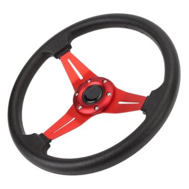 Imagem de Volante de Corrida, Volante de Carro Em Couro Pu de 14 Espaços, Aperto Confortável de Alumínio para Adaptador de Cubo de 6 Furos (Vermelho)