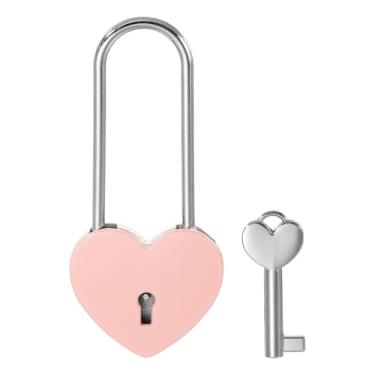 Imagem de PATIKIL Cadeado de coração de 10 cm Love Locks com conjunto de chaves, cadeado de coração único para casal desejando cadeado de amor para amante ponte aniversário diário caixa de cartão, rosa