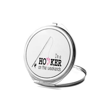 Imagem de SpreadPassion Espelho compacto I'm a Hooker on The Weekends, espelho fotográfico, espelho de maquiagem de viagem pequeno espelho portátil, espelho de bolso portátil, ideia de aniversário (1, redondo)