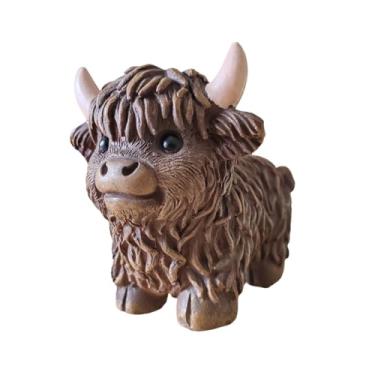 Imagem de wsmart Estátua de vaca Highland decoração de vaca entusiasta de vaca prateleira de mesa bandeja de mesa sala de estar quarto casa fazenda decoração estatueta (resina marrom)