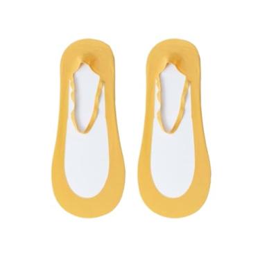 Imagem de chanstore 3 pares - Meias femininas com fundo de algodão puro para verão, finas, antiderrapantes, boca rasa, suspensório ultrafino, meias curtas invisíveis - amarelo ganso