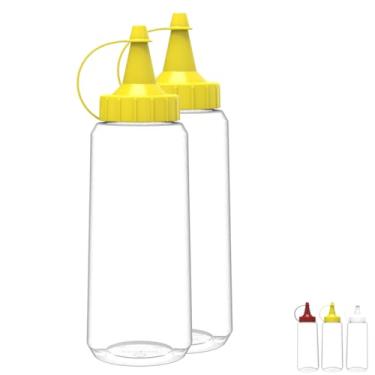Imagem de Kit 2 Bisnagas Flexível Transparente 250ML Molho Ketchup Maionese Mostarda Lanchonete Reutilizável (Mostarda)