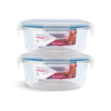 Imagem de Kit 2 Potes de Vidro Redondo com Tampa Hermética 620ml (Azul)