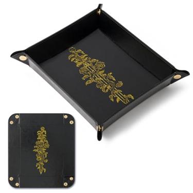 Imagem de Haooryx Bandeja de dados de couro PU – Suporte dobrável portátil de espada e rosa, hexágono, hexágono, para dados, caixa de armazenamento, organizador de mesa, mesa de festa, DND, D, RPG, jogos de