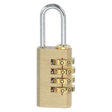 Imagem de PATIKIL Cadeado de combinação de latão 5,8 cm, cadeado de combinação redefinível de 4 dígitos à prova d'água para armário de academia, caixa de ferramentas, bagagem, ouro