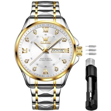 Imagem de OLEVS Relógios masculinos à prova d'água, aço inoxidável, à prova d'água, cronógrafo, relógio de pulso luxuoso, branco, luminoso, mostrador grande, analógico, quartzo masculino, 2906: branco