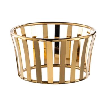 Imagem de Fenteer Placa de bolo de bolo oca Base metálica Fruta Rack rack racker à prova de ferrugem Decorativa versátil bandeja de alimentos Suporte de placa para casa, Ouro, Pequeno