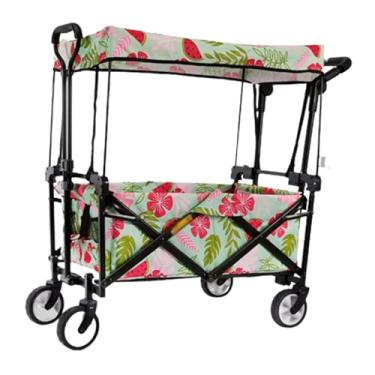 Imagem de carroça Carrinho de vagão funcional com rodas dobrável utilitário lounge vagão jardim carrinho de vagão portátil com dossel para acampamento dobrável