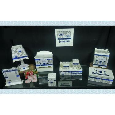 Imagem de Kit Higiene bebê Mdf 10 peças - CHUVA DE AMOR CHEVRON CINZA - Flores p