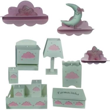 Imagem de Kit Higiene Bebe Mdf Nuvem Menina + 3 Nichos Nuvem Rosa - Flores para 