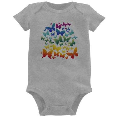 Imagem de Body Bebê Borboletas Coloridas - Foca na Moda, Cinza, M