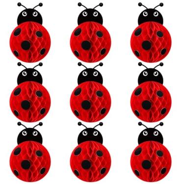 Imagem de Pasimy 9 Set Ladybug Party Decorations Ladybug Love Bug Honeycomb Craft Kit Ladybug Table Decor Honeycomb Centerpieces Love Bug Table Topper for Valentine's Day Baby Shower Birthday Party Decoration