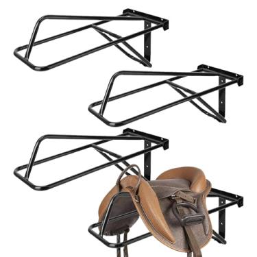 Imagem de HDYEGY Pacote com 4 prateleiras dobráveis para sela, suporte de parede para selim pesado, ocidental e inglês, para sala de aderência de cavalos, estábulo, celeiro