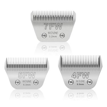 Imagem de Kit de lâminas removíveis para cães de estimação 7FW+5FW + 4FW, compatível com cortadores Andis, Oster A5, Wahl KM10, comprimento de corte de 3,2 mm a 9,5 mm, adequado para animais maiores