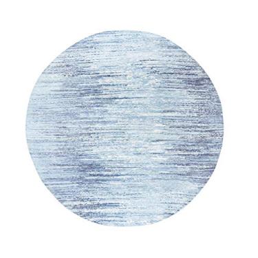 Imagem de Shahbanu Rugs Tapete oriental redondo de lã pura com design ombré horizontal atado à mão azul (2,5 x 20 cm)
