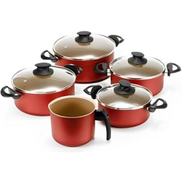 Imagem de Jogo de Panelas 05 Peças Caçarolas e Fervedor Com Tampa de Vidro | Marcolar