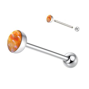 Imagem de Anel de língua com padrão de escama de peixe de cor gradiente para homens e mulheres, joia de barra perfurada de língua rosqueada de aço inoxidável, Standard, Aço inoxidável Resina, Sem Pedra Preciosa