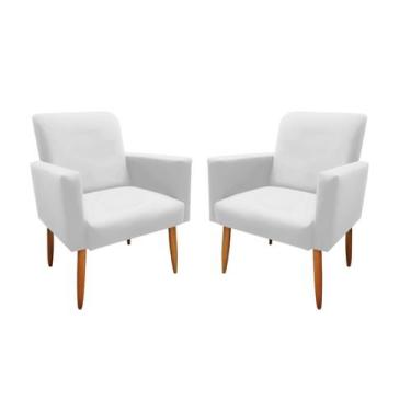 Imagem de Kit 2 Poltrona Decorativa Malibu Sala Suede Branco - Maitê Moda Casa