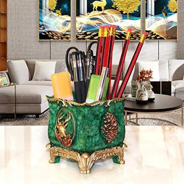 Imagem de Porta-lápis europeu dourado, luxuoso, com decoração de cervo, base de 1,2 m, caneta, papelaria, pincel de maquiagem, organizador de mesa, ornamentos (F)