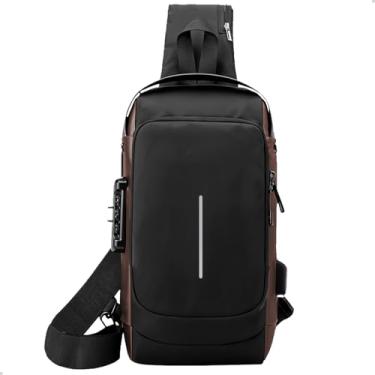 Imagem de Bolsa Masculina Transversal Shoulder Bag Ombro Moderno USB Cadeado Seguro (MARROM)