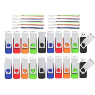 Imagem de Pen Drive de 1 GB, pacote com 20, pen drives Wooolken USB 2.0 com luz LED e cordões para armazenamento e backup (cores mistas: preto, vermelho, azul, laranja, verde)
