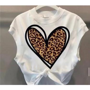 Imagem de Cropped coração onça - loja dinka, m, branco