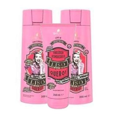 Imagem de Shampoo + Condicionador + Creme para Pentear para Cabelos Lisos, Rebeldes com Volume e Frizz barrominas Liso Que Te Quero!