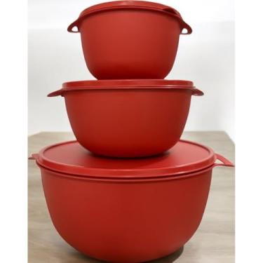 Imagem de Conjunto Bowl Potes Plásticos Redondo 10 peças + 1 Jarra - Microondas, Lava-Louças, Freezer(Bowl Vermelho com 3)