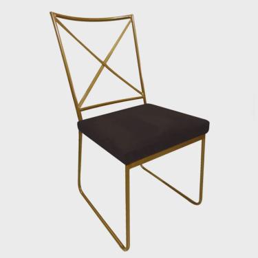 Imagem de Cadeira Sala de Jantar Escritório Office Clark Industrial Ferro Dourado Sintético Marrom - Ahz Móveis