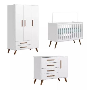 Imagem de Jogo De Quarto Bebê Q Encanto Retrô Branco Carinho Móveis Leartam