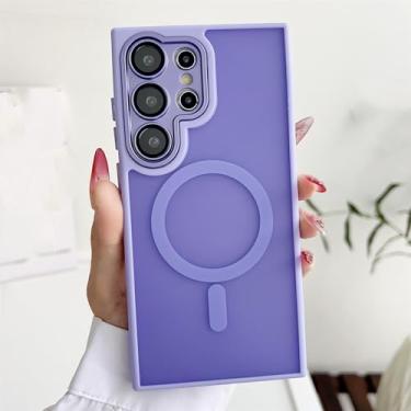 Imagem de HPQWN Para S24 Ultra Matte Translucent Case Full Lens Metal Camera Hard Protective Cover (Para S24 Ultra/Roxo)