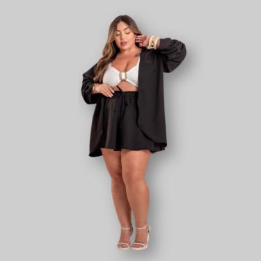 Imagem de Conjunto Plus Size Feminino Cropped + Short + Kimono 0630