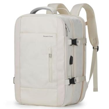 Imagem de Mochila de Viagem Expansivel Masculina Feminina, Mochila Para Notebook Executiva Impermeável Reforçada Cabo USB,Mochilas Trabalho Escola Viagens Presente (Bege)