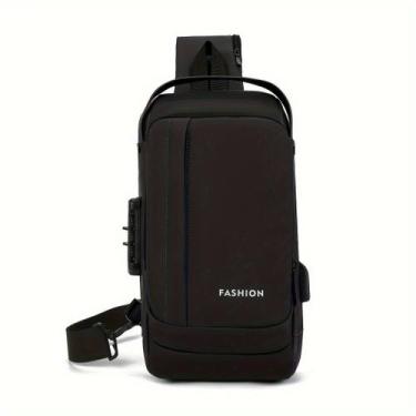 Imagem de Mochila De Peito Masculina À Prova D'água Com Trava De Código Usb Alta